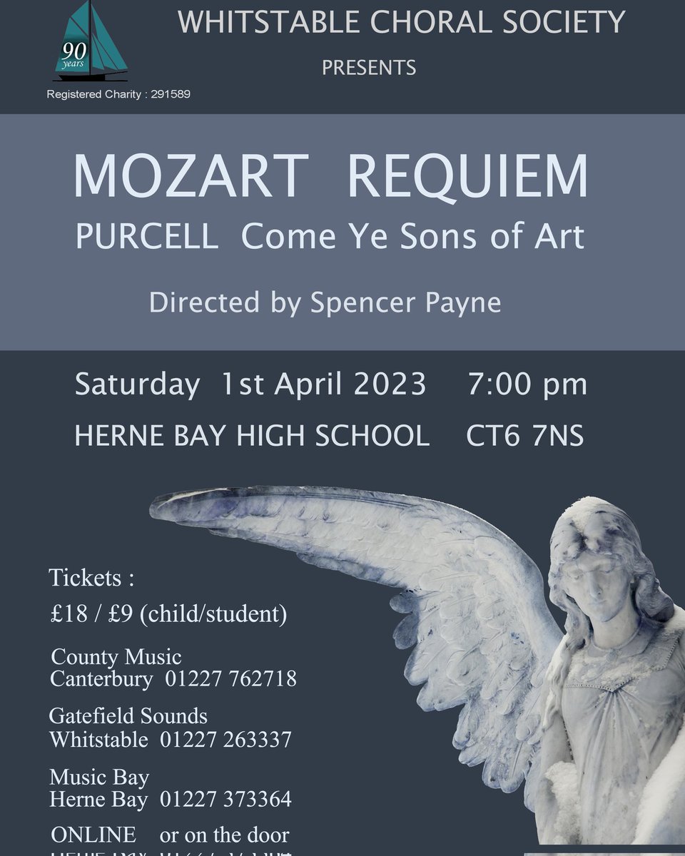 Fancy singing Mozart's Requiem? Come along on Tuesday eve for 7:30pm and join in. If you enjoy it, you can join us for weekly rehearsals, & the concert on April 1st.
Website for more details whitstablechoral.org.uk
 #whitstable #canterbury @whatsonwhitstableoff @whatsoncanterbury
