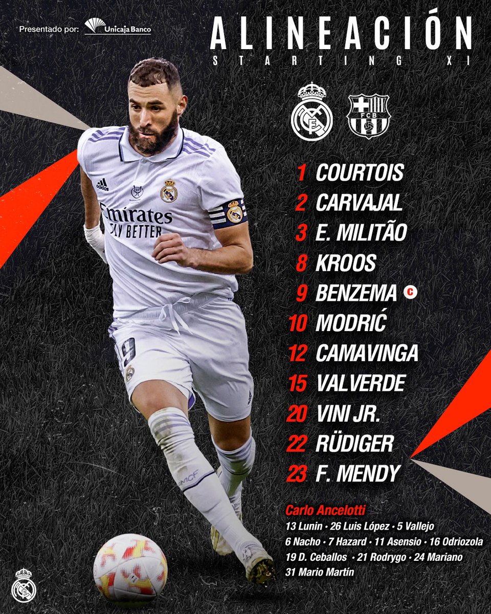 SecteurRM_'s tweet photo. Le XI pour cette finale contre le Barça.
#RMSuperCopa #HalaMadrid 🤍 https://t.co/DG6dMguR1f