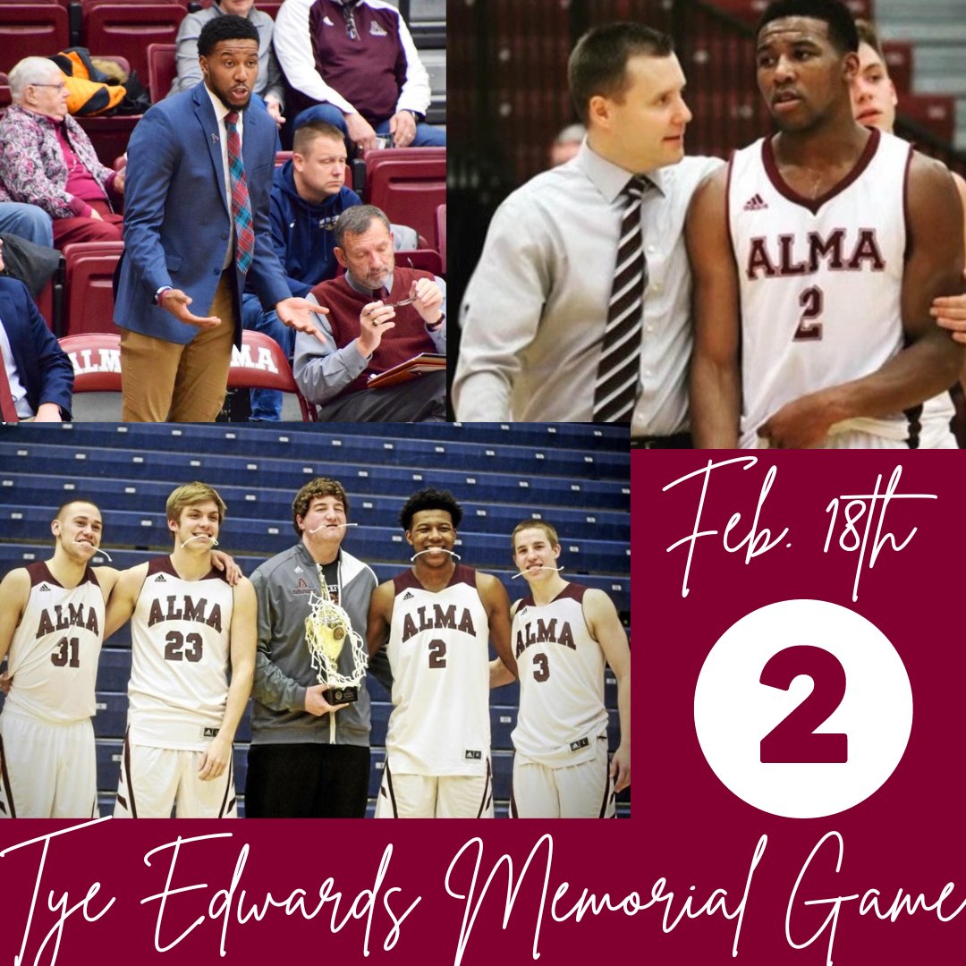 Alma College Athletics invites you to join us on Feb. 18th to honor the life and legacy of Alumni Tye Edwards.

Tye's character and actions embodies Alma's core values of Integrity, Passion, and Serving.

He will be honored at halftime of the men's basketball game against Olivet.