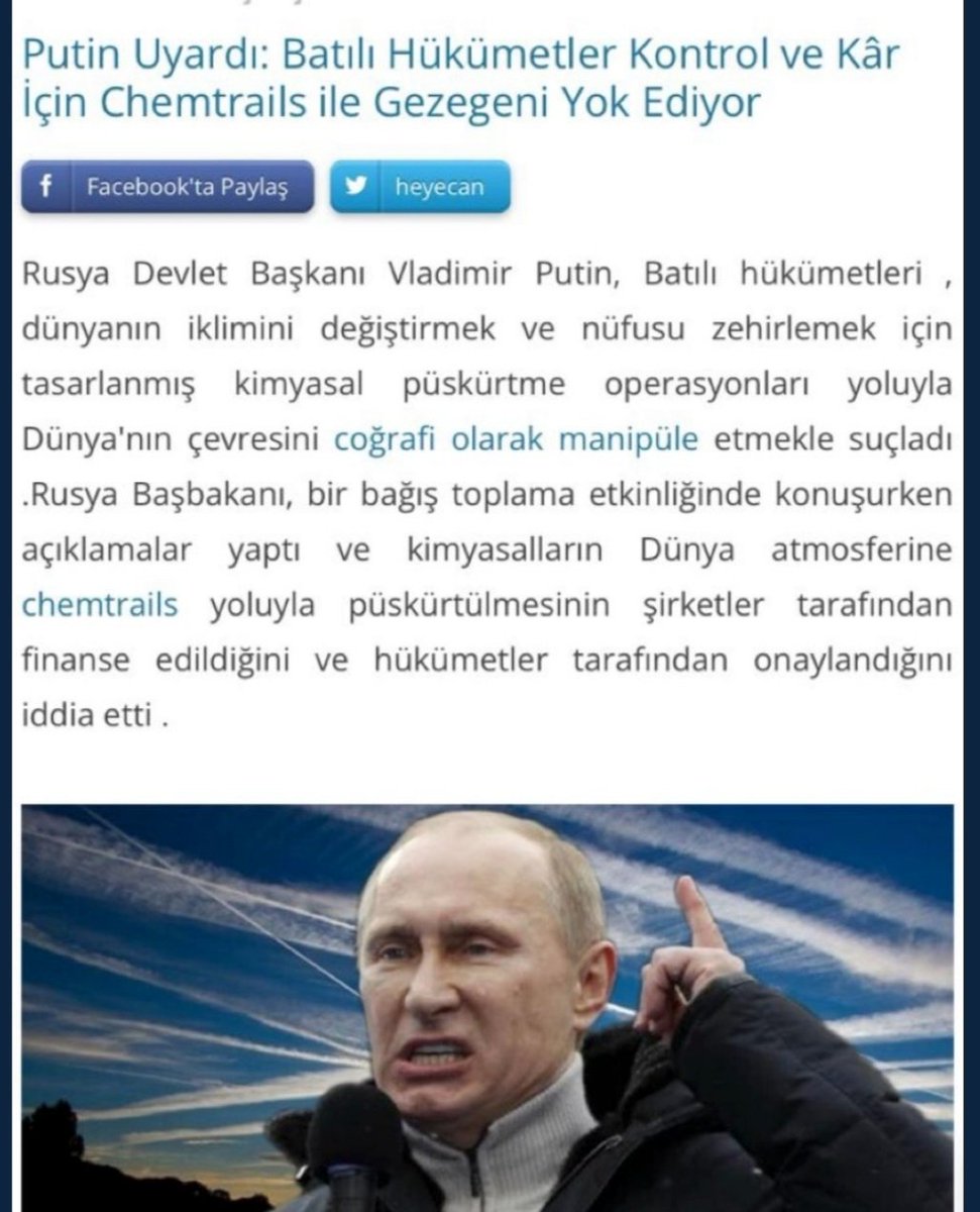 Putin bile dünyayı bu yahudi satanist tayfanın yapay kıtlık oluşturma ve güneşi karartma projesine karşı dünyayı uyarırken bizim çok bilmiş andavalların gomplo demesi kadar aptalca bir şey yok.. Ocak ayı bitti gram yağış yok.. UYANIN, uyandırın lütfen #18milyontakipleşiyor