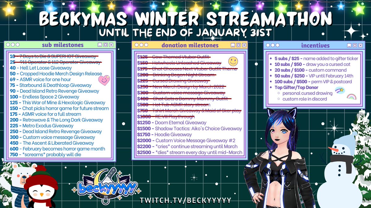 DAY 3 OF WINTER STREAMATHON! NO MAX TIME FOR #BECKYMAS! CAN WE GO INTO MONDAY??

twitch.tv/beckyyyyy
discord.gg/9xpfmsvE8h

#Vtuber #ENVtuber #VTuberUprising #pansexual #VtubersEN #VCarePackage #lewdtuber #TwitchStreamers #subathon #VtuberSupport #VTubersAreStillWatching