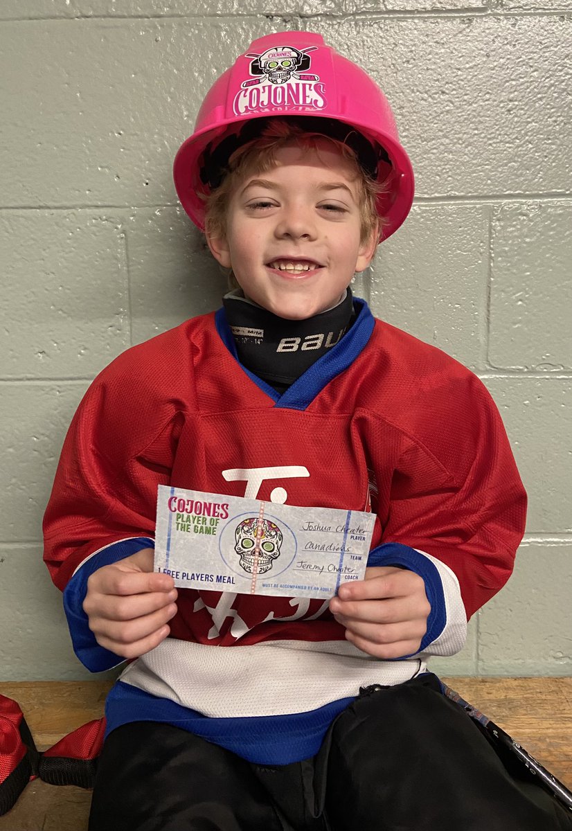 Congrats to Joshua of the U9B Canadiens on being named the <a href="/CojonesTacos/">Cojones Tacos & Tequila</a> bravest player of the game. <a href="/SJMHA/">St. John's Caps</a>