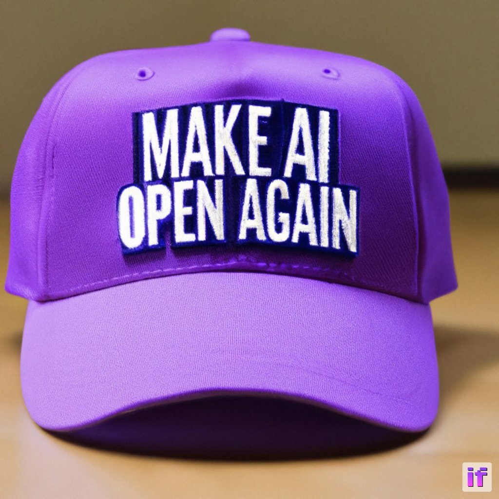 deepfloydai's tweet photo. a photo of a violet baseball cap with text: "make ai open again".  50mm lens, photo realism, cine lens by @_bra_ket 
#deepfloydif #deepfloyd https://t.co/v8BCUubhz5