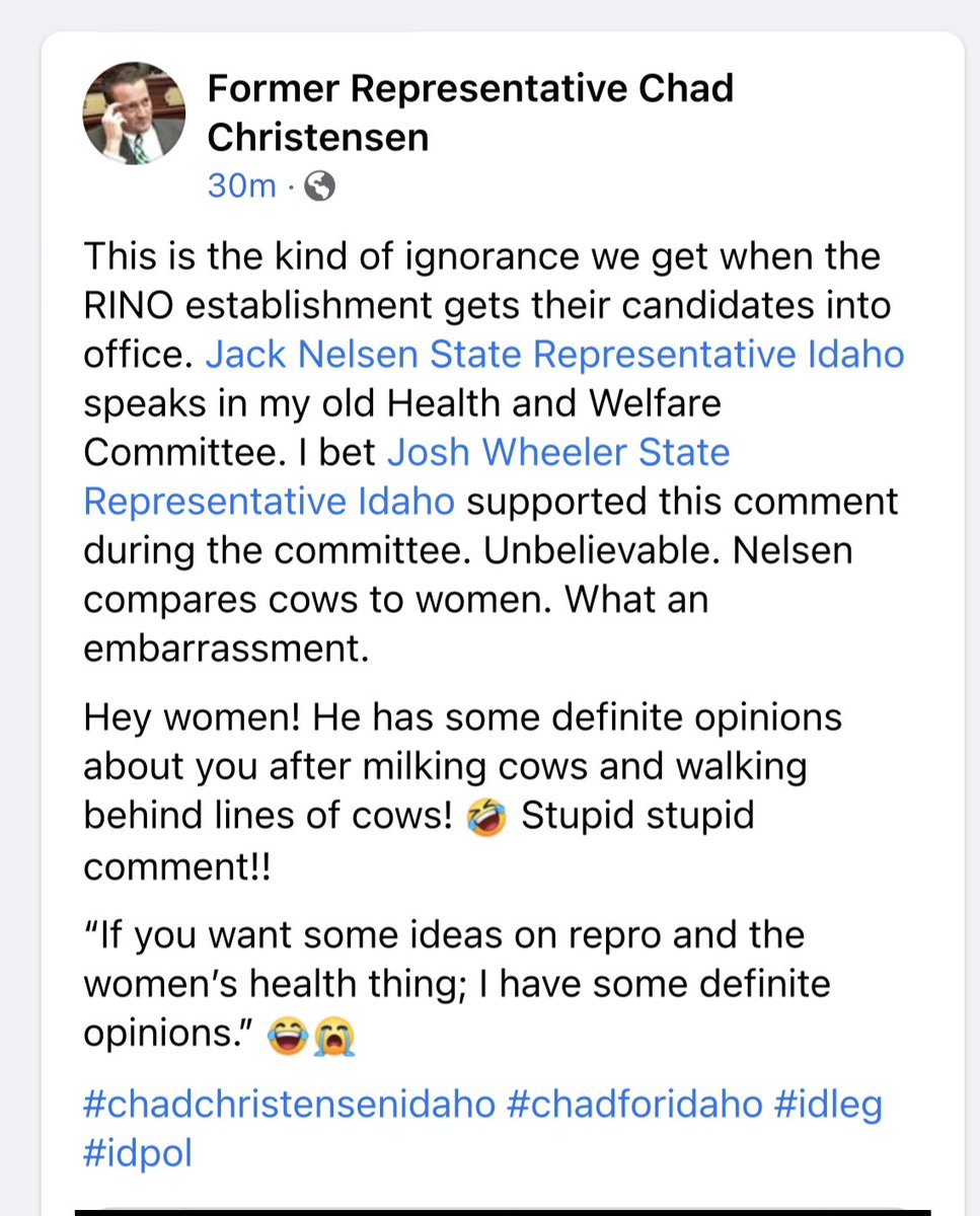 thyberg_s's tweet image. @chadforidaho Yes, Rep. Nelson made a stupid statement. He owned his mistake and apologized. Something you are unable to do. I see that you revised your post and removed the reference to Rep. Wheeler, you must of been worried about slander. You are Bitter! #madchad #idleg #idpol