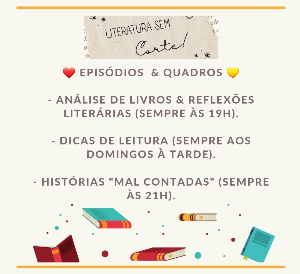 liter_sem_corte's tweet photo. Nossos episódios e quadros no Instagram, YouTube e TikTok. Fique por dentro! ❤💛

#literaturasemcorte https://t.co/oBeQbwTJta