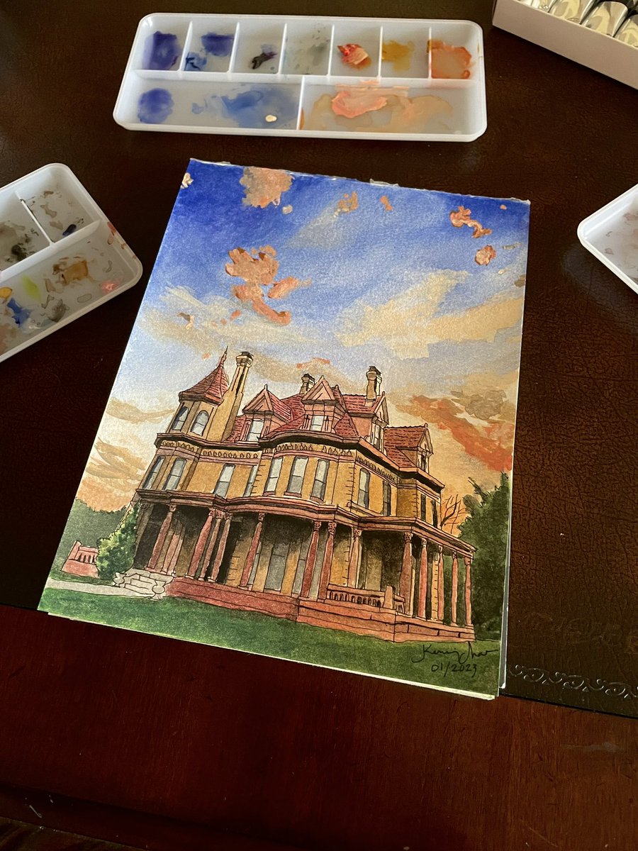 Watercolor I did of the Overholser Mansion in OKC 🎨