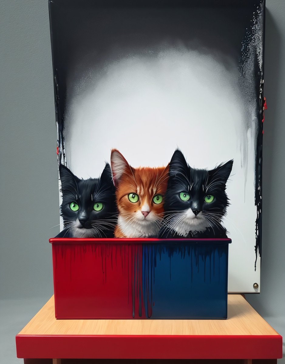 plasm0's tweet photo. 3 cats in a box https://t.co/2I9CfdqUCl