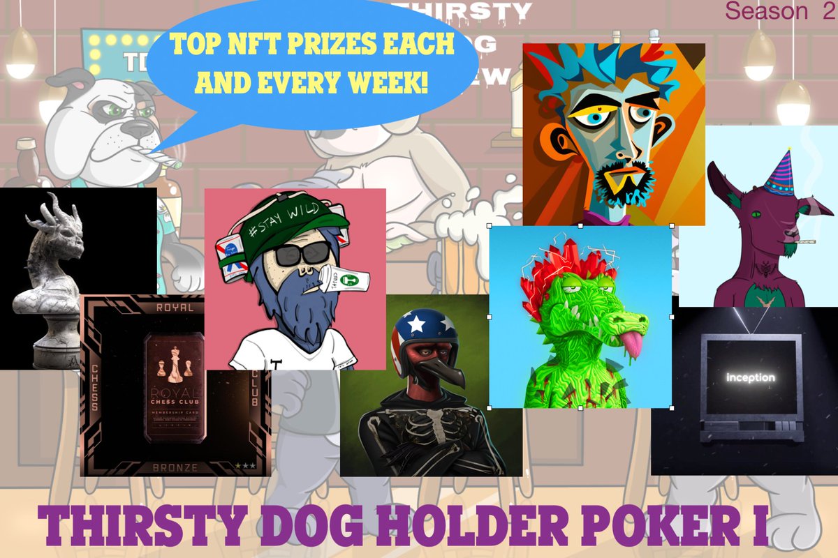 ThirstyDogCrew's tweet photo. There is still time to get into the first game of the season for TDC Weekly Holder's Poker.
GREAT PRIZES EVERY WEEK!
Game begins in a little less than 80 min. (11 pm UTC)
All you need is one TDC in your wallet to play.
See you at the table!
#TDC #SoThirsty #ThirstyDogs https://t.co/OezT03h6gU