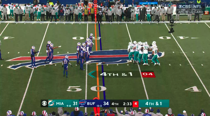 NFLonCBS's tweet photo. This is not how you want your offense to look with 4 seconds left on the play clock 4th and 1 https://t.co/KmLCBcwASG