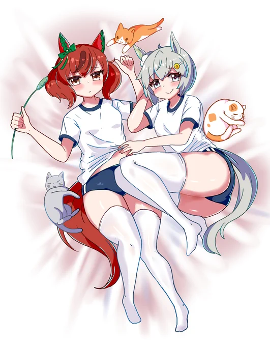 ネコちゃんに囲まれるネイチャとスカイ #ウマ娘 