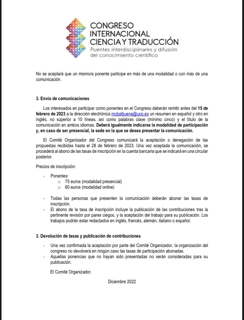 Ya estamos preparando nuestro #CyT2023. Este año tiene dos sedes: UCO &amp; Università Ca’Foscari Venezia.