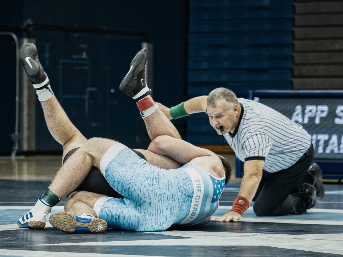 WeeksMichael's tweet photo. It was a tough day for @CitadelWrestle against No. 22 @AppWrestling.  Despite a 34-6 loss, there were some bright spots, including John Chesser's win by fall. @Citadel1842 @CitadelSports #NCAAWrestling #CollegeWrestle https://t.co/w3wK05Esuy