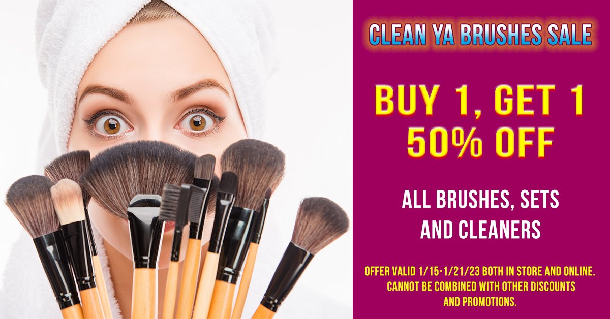 The Embellish FX #CleanYaBrushes #Sale is going on! But 1 Makeup Brush, Brush Set or Brush Cleaner and get 1 50% off.  #EmbellishFx #BrushSale #Sale #Buy1Get1HalfOff 

embellishfx.com/collections/br…
