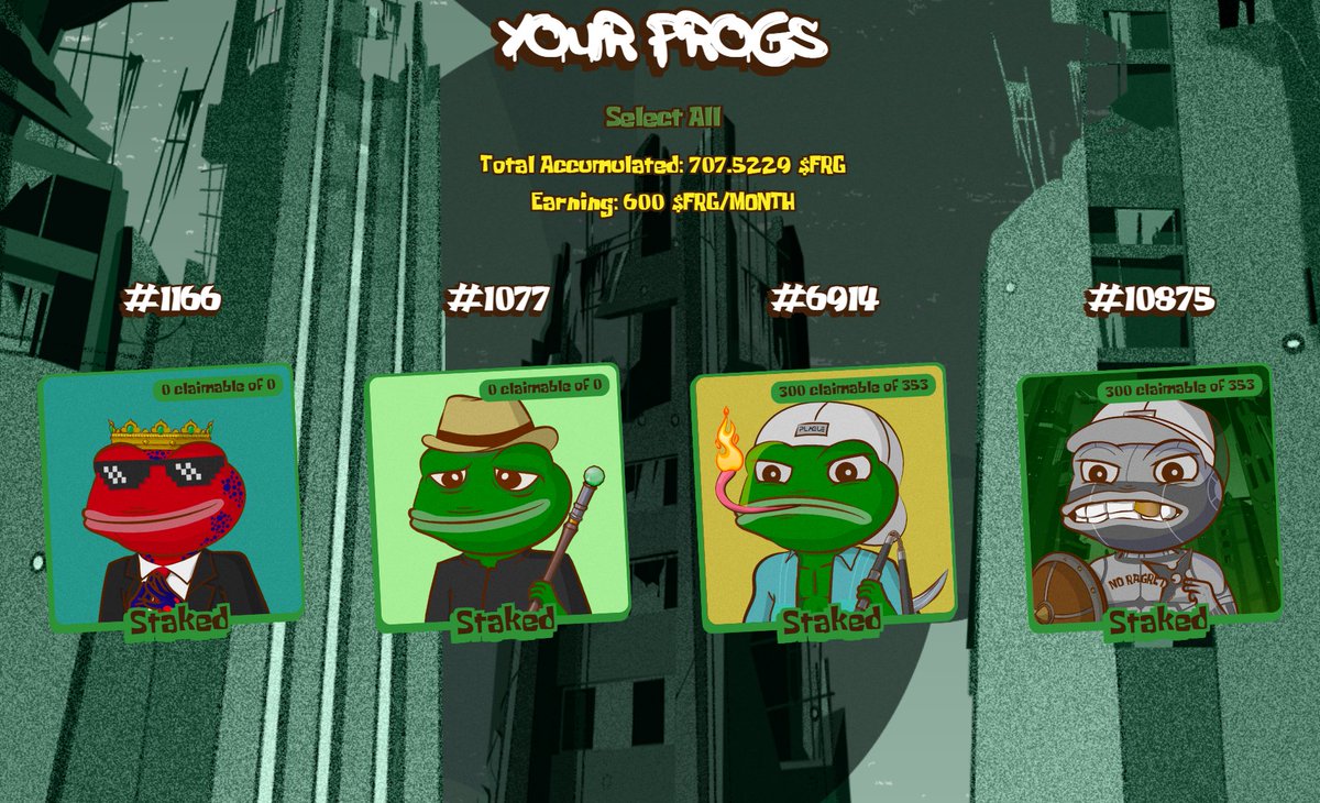 My <a href="/ThePlagueNFT/">The Plague Of Frogs 🐸</a> staked fam is growing. I call them The Fab 4 🐸🐸🐸🐸

I will be continuing to stack my $FRG this year.

If you own a frog and aren't staking, then  what are you really doing with your life?