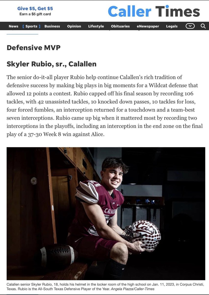 Blessed to be All South Texas Defensive MVP <a href="/CalallenCats/">Calallen Football</a> <a href="/STFUnltd/">South Texas Football Unlimited🏈</a> <a href="/bbuzzard31/">Bronson Buzzard</a> <a href="/adslade/">Anthony Slade</a> <a href="/CoachHrncir/">Stephen Hrncir 🏈</a> <a href="/Racosta526/">Rodney Acosta, M.S., C.A.A.</a>