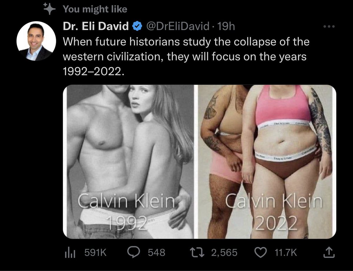 The new, default, 'for you' tab showing me shitty right-wing bait content just as clearly intended