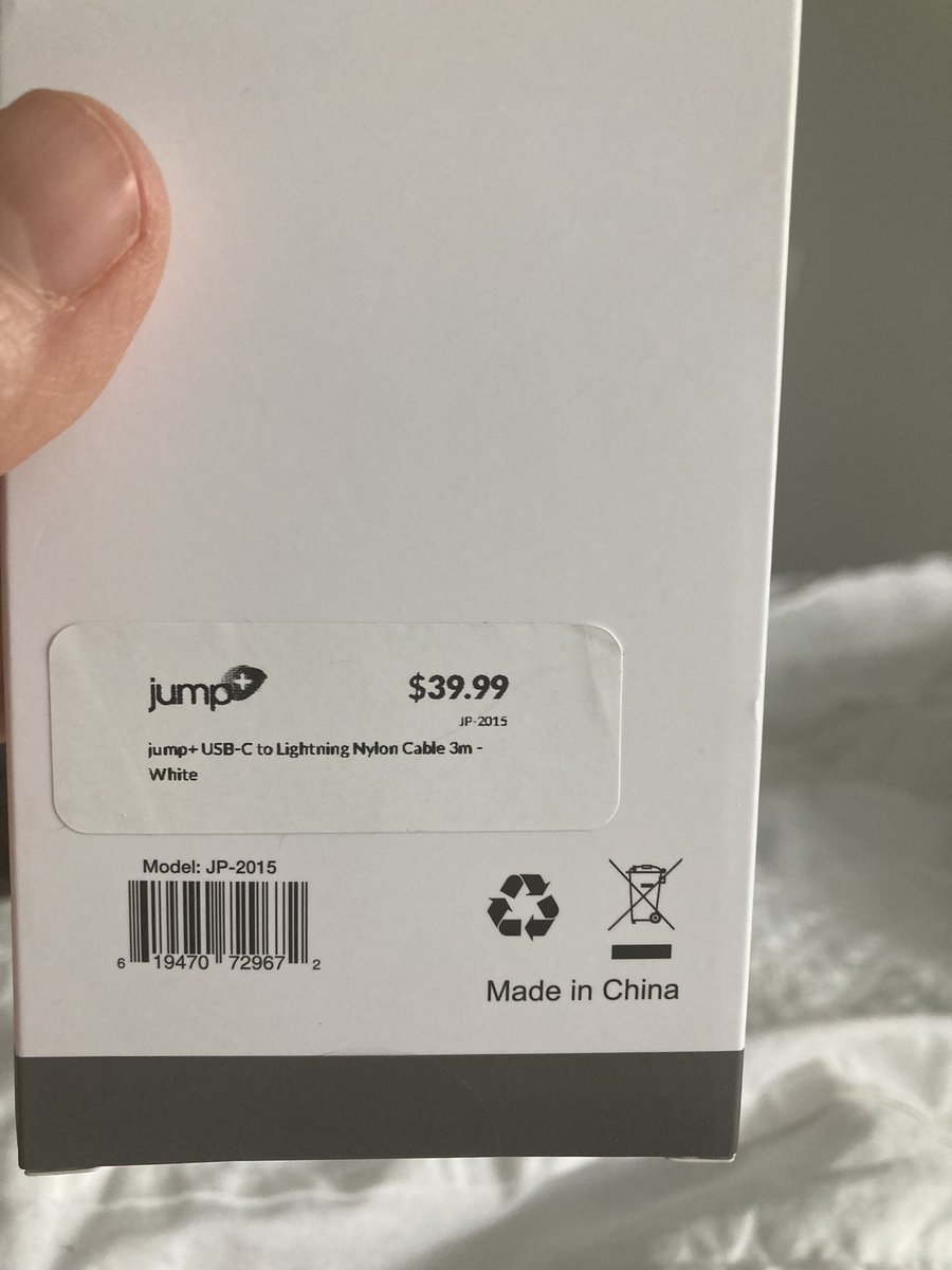 Curlytwo's tweet photo. @JumpPlus please explain to me why I was charged a  $15 plus tax restocking fee on a $39.99 item to honour the warranty on a charger that lasted 6 months. Box says one year warranty! Outrageous! https://t.co/SA73RWNQwy