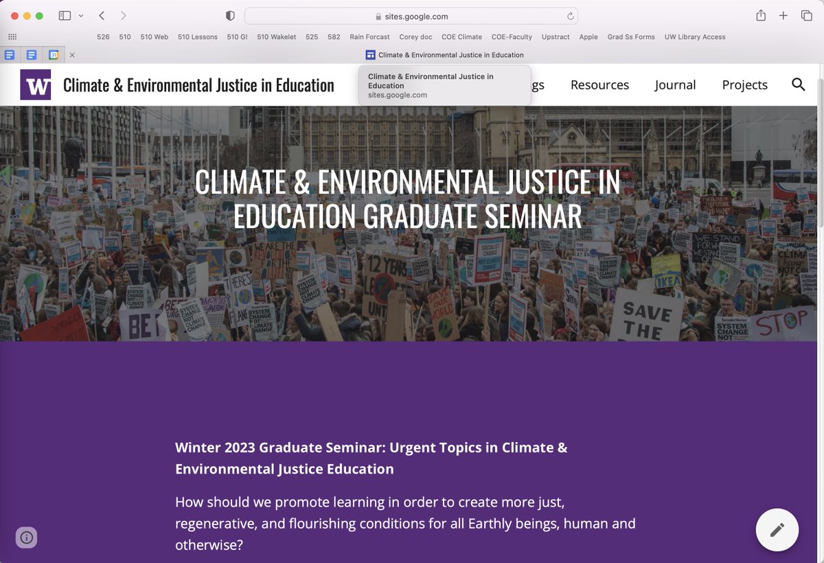 PLS RT — Excited to share the web site of my grad seminar on CLIMATE &amp; ENVIRONMENTAL JUSTICE IN EDUCATION. In public pedagogy fashion, I'll share readings, resources, activities &amp; designs based on our collective inquiry. #UWClimateEd #TeachClimate

➡️ sites.google.com/uw.edu/climate…
