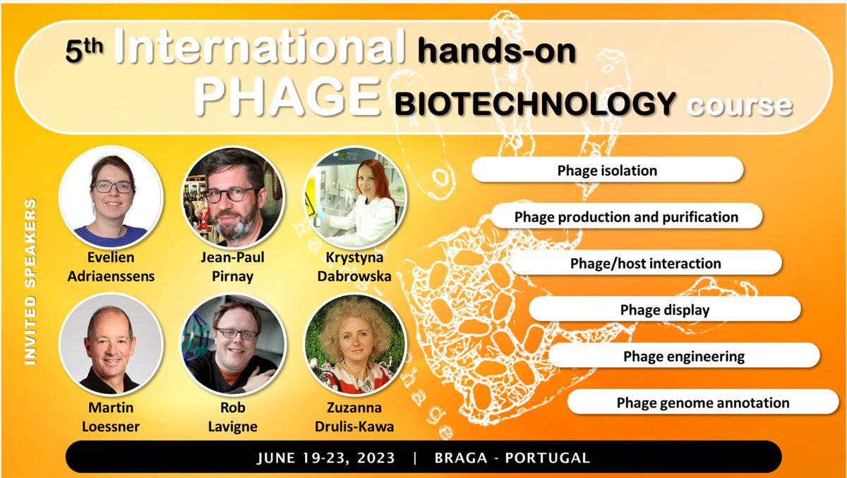 Hi Phage Research Community
This year’s HOP edition will take place in Braga, Portugal  from 19-23 June. Registrations are already open and limited to 24 participants.
If you want to know more about HOP5, vist our webpage ceb.uminho.pt/bbig/HOP2023/H…
Hope to see you soon in Braga.