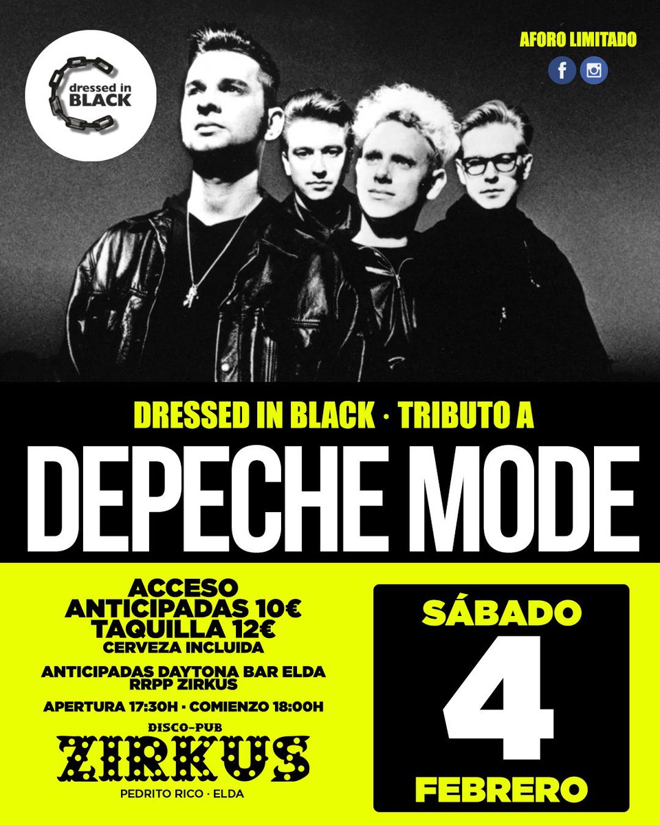 Próximo concierto 
4 de Febrero en #Elda, #Alicante
Sala Zirkus 
MÁS DE 10 AÑOS RINDIENDO #TRIBUTO A #DEPECHEMODE