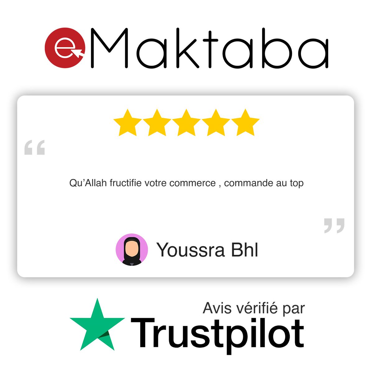 e_maktaba's tweet photo. On vous donne la parole, qui de mieux pour parler de e-Maktaba ?

#emaktaba #avis #confiance #satisfaction #merci #ensemble #e-maktaba #mektaba #muslim #librairiemusulmane #sunnah #islam https://t.co/xc1aukUMMO