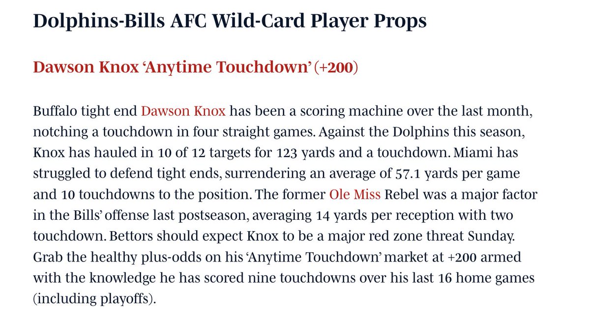 RespectedMoney's tweet photo. That is HOW #RespectedMoney💰 starts off #WildCardPlayoffs Sunday Slate @SI_Betting
💵KNOX ATD +200💰💰💰
👇👇👇 #BillsMafia
https://t.co/56ztUxmqft
Be sure to follow all the info from the team at #SIBetting 😤
#sportsbettingtwitter #sportsbettingpicks #GamblingTwiitter https://t.co/ZD3FQgf5c1
