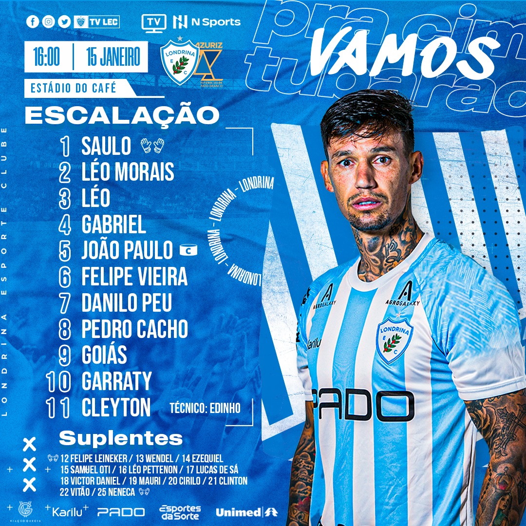 rodrigosaviani's tweet photo. Escalação do Londrina para a estreia do Paranaense. Estreia de quatro reforços nesta tarde #trcafe https://t.co/Cw2jen2kmB