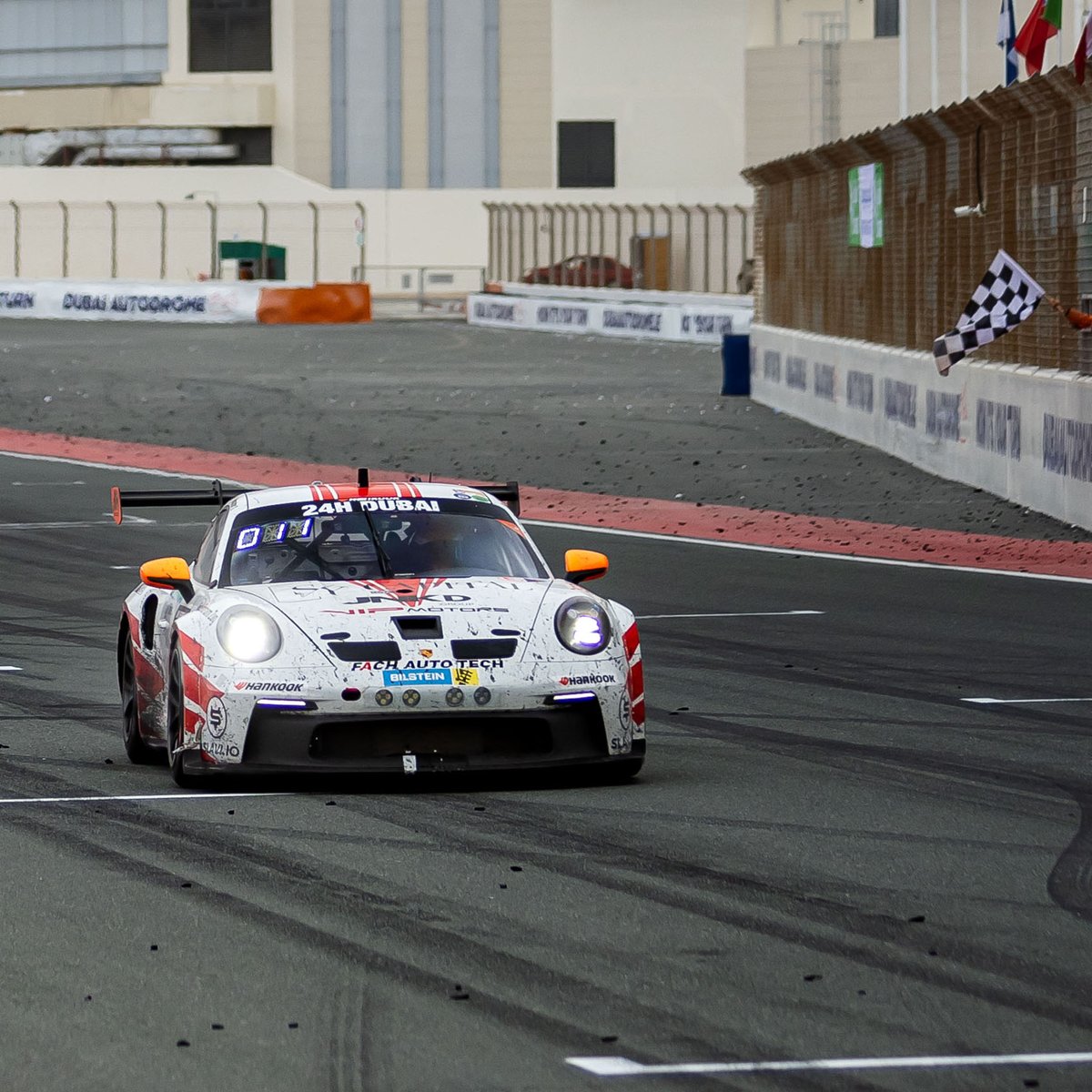 PorscheSupercup's tweet photo. #PorscheMobil1Supercup – Big congrats to #Supercup team #FACHAUTOTECH for scoring double class victory at #24HDubai, 2nd round of @24HSERIES. #Porsche #911GT3Cup #962 with Larry ten Voorde, Huub van Eijndhoven at the wheel won ahead of #961 with Alexander Fach part of the crew. https://t.co/3sLEvUdqQh