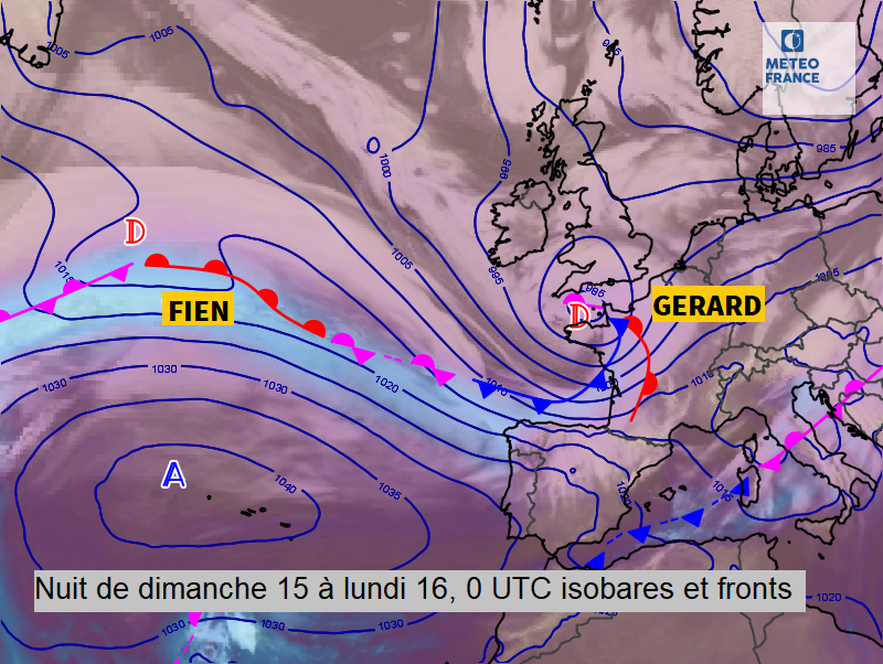 InfosFrancaises's tweet photo. TEMPÊTE GERARD : 24 départements sont placés en vigilance orange en raison d'un violent coup de vent cette nuit. Des rafales jusqu'à 100 km/h attendues dans les terres et 120 km/h sur les côtes (Meteociel / Météo-France). #TempeteGerard https://t.co/EzBEy87cqw