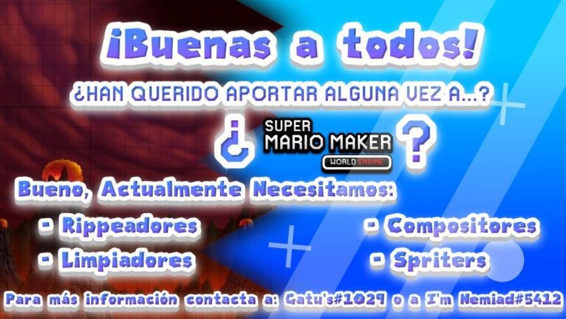 EngineKingdom's tweet photo. ¿Alguna vez has querido aportar a SMM:WE? Pues ha llegado tu momento, necesitamos: Rippeadores, Limpiadores, Compositores y Spriters. 😲
Únete a nuestro servidor de Discord para más información: https://t.co/eWKt12jEAb
#SMMWE #Mario #SuperMario #2023NewYear https://t.co/cawMIcvjjP
