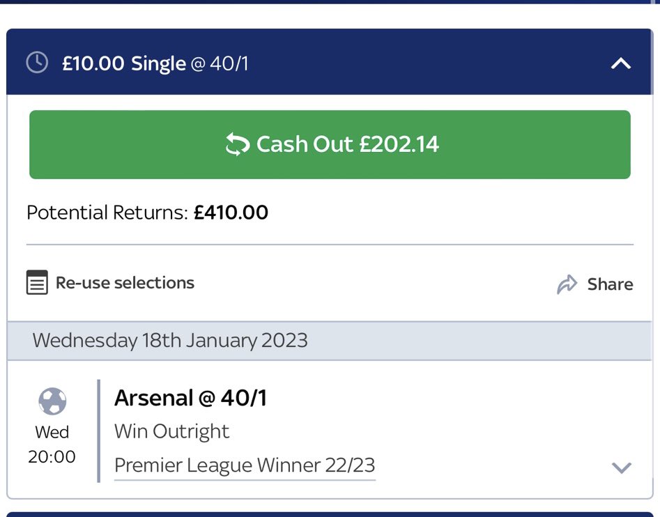 PrinnyP11AFC's tweet photo. Sticking £10 on us to win the league pre-season at 40/1 doesn’t look too bad now does it 🥹👀💥🔥 #wearetopoftheleague #arsenal #coyg #northlondonisred #8pointsclear https://t.co/S8DKXpGCFT