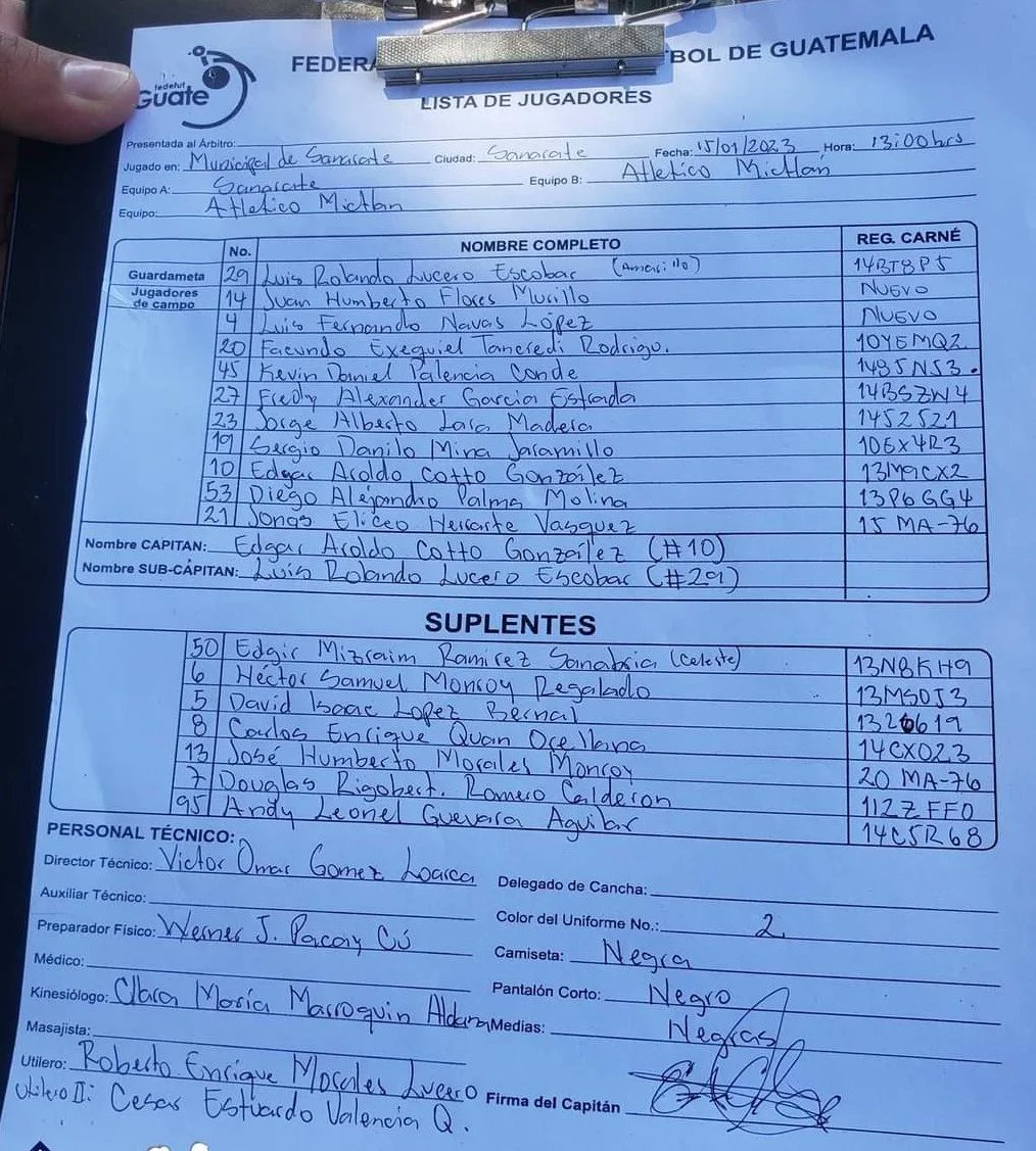 Alineaciones de Sanarate y Mictlán, estadio municipal de Sanarate.