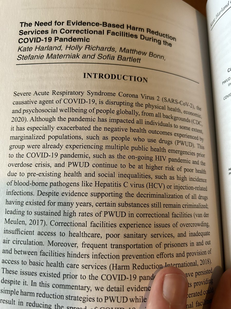 Got a hard copy of an academic article I co-authored called “The Need for Evidence Based Harm Reduction Services in Correctional Facilities During the COVID-19 Pandemic” in the <a href="/jpp1988/">Journal of Prisoners on Prisons</a>! Written by <a href="/KateHarland4/">Kate Harland</a>, Holly Richards, Stefanie Materniak, @SofiaRB_88, and myself.