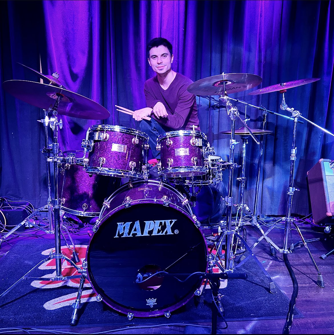 Ryandrumlife's tweet photo. I love my @MapexDrumsUSA purple Orion kit set up for the show with @SABIAN_Cymbals 
#mapexdrums #sabian @SABIAN_UK @MapexDrums #drumkitsetup @CYMPAD_USA #cympadartist #drummers #drums #drummer #drumming #drum #drumlife #music #drummersofinstagram #drummerlife #drumset #musician https://t.co/gbrDg274JX