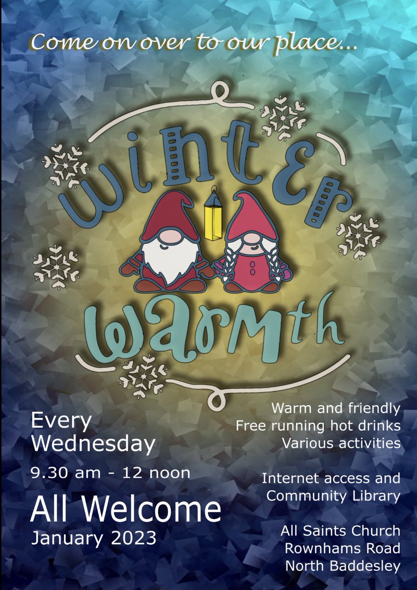 acnbchurch's tweet photo. Aware that the rising cost of living has impacted on so many people’s lives, All Saints Church, #northbaddesley with the help of a grant from @TestValleyBC are setting up a winter warmth hub at All Saints Church, North Baddesley every Wednesday morning. All ages welcome. https://t.co/syKDWmjrcb