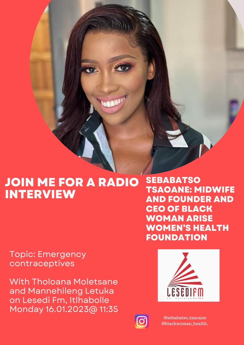 Tune in to Lesedi Fm tomorrow to learn all about emergency contraceptives. 
#SRHR #contraceptives #WomenHealth