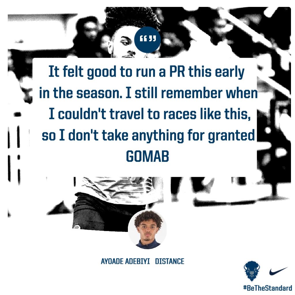 HUBisonTFXC's tweet photo. In Ayoade Adebiyi’s 3K season opener, he improved his existing school record in the event to 8:48.23!

#BeTheStandard 🦬 https://t.co/zE2QRpDQXg