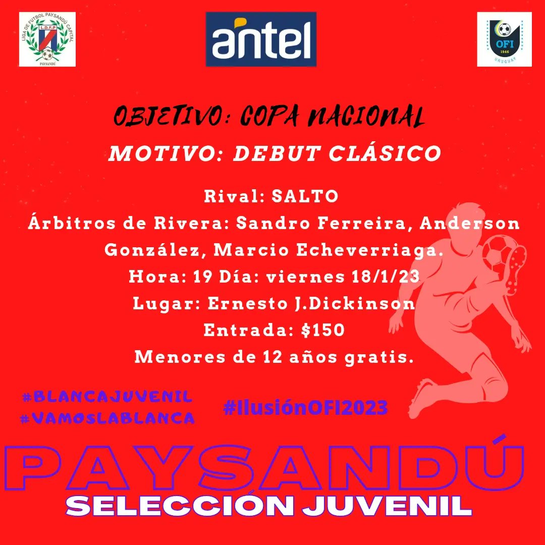 liga_paysandu's tweet photo. Hay debut, hay clásico!
Arranca la #IlusiónOFI2023
#CopaOFI
#juegaPaysandú #Vamoslablanca
#ClásicodelLitoral #SaltoPaysandú
#BlancaAbsoluta #BlancaJuvenil https://t.co/a21d4qoeka