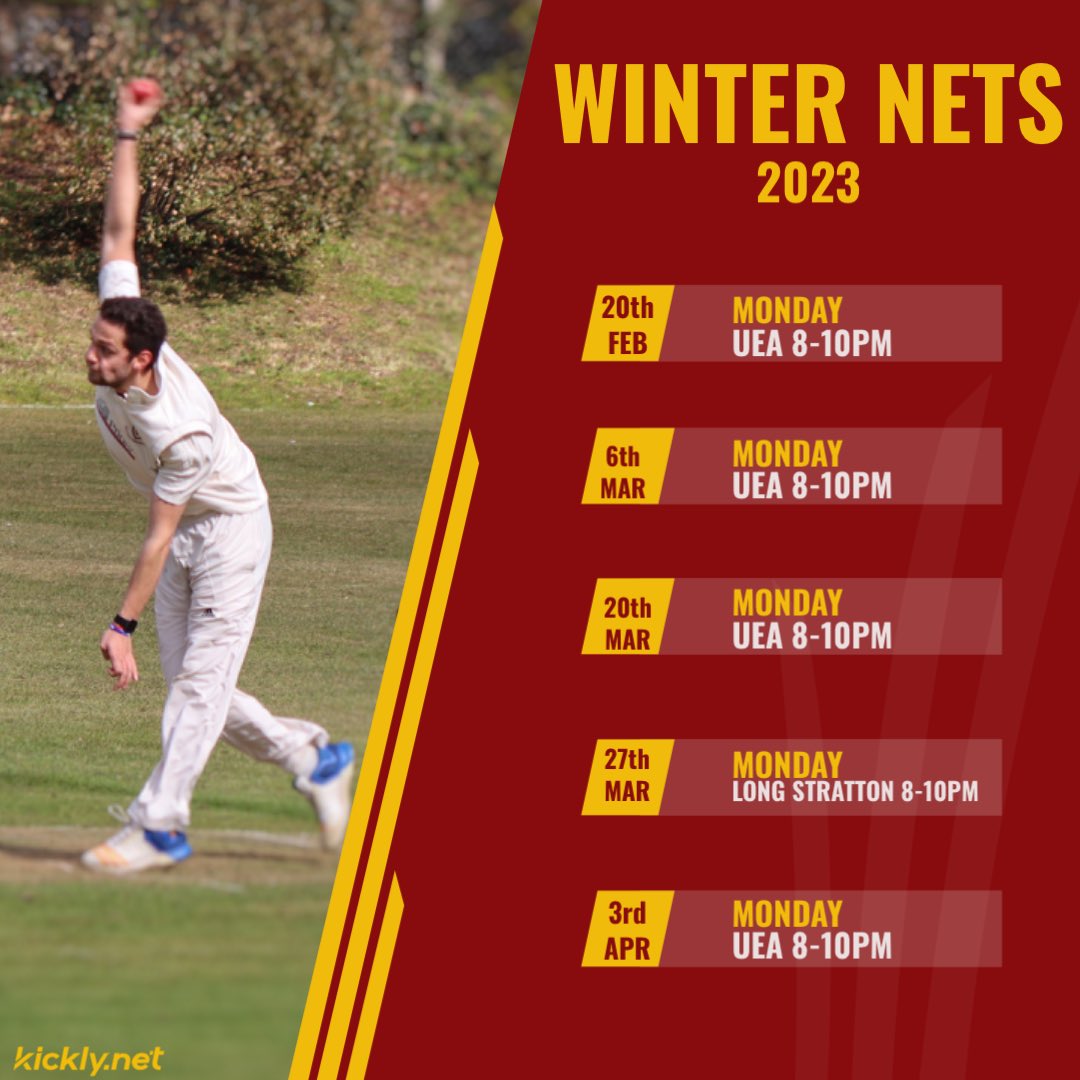 OldBuckenhamCC's tweet photo. ‼️Winter Nets 2023‼️
Season is just round the corner!! Here are the dates for winter nets. 
Session’s split between UEA Sports Hall and Long Stratton Leisure Centre. 
All existing players and any new players wanting to play cricket at a great club are welcome!
#YouBucks
🏏🦌🏏🦌 https://t.co/Inz9urY4be