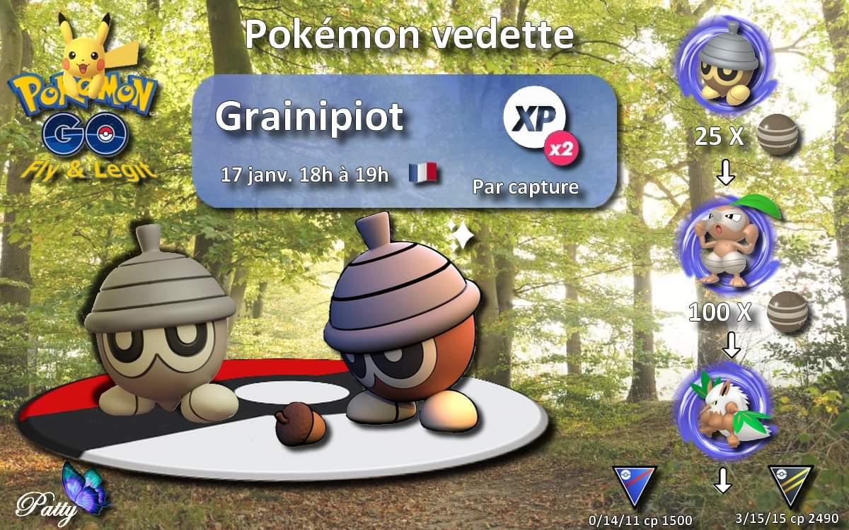 PattyPupuce's tweet photo. Hello 👋 

pokemon vedette 
P
Grainipiot ✨️ xp x2 par capture 
Le 17 janvier de 18h à 19h 

Ma page Facebook 
https://t.co/nZDIvIL73a…

#pokemonGo #pokemonGoVedette https://t.co/DT2YUv0aiO