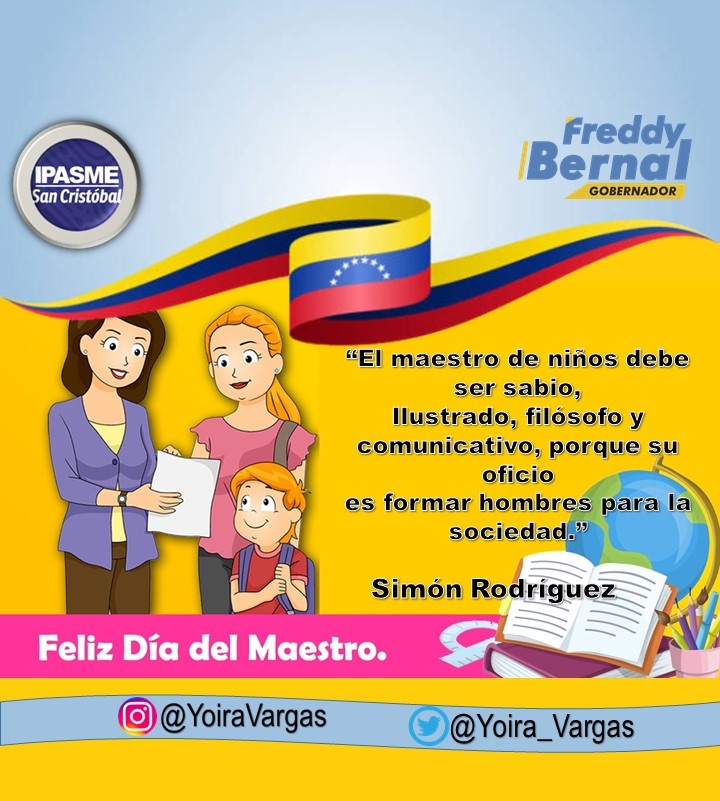 ¡Feliz día, maestras y maestros!🧑‍🏫🧑‍💼 Dios los bendiga❤️🇻🇪

<a href="/FreddyBernal/">Freddy Bernal</a>
<a href="/_LaAvanzadora/">Yelitze Santaella</a>

#FelizDiaDelMaestro
#MaestrosDeLaPatria