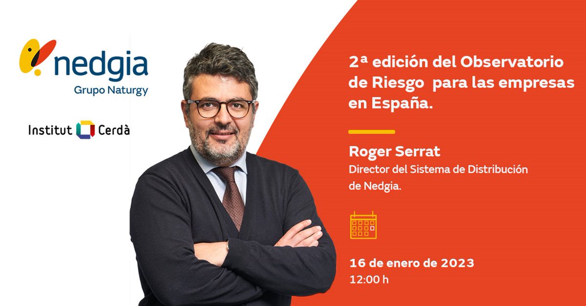 nedgia's tweet photo. ⏰Mañana a las 12:00h, tendrá lugar la 2ª edición del Observatorio de #Riesgo para las #empresas en #España, organizado por el @InstitutCerda. https://t.co/zEcEez4djs
