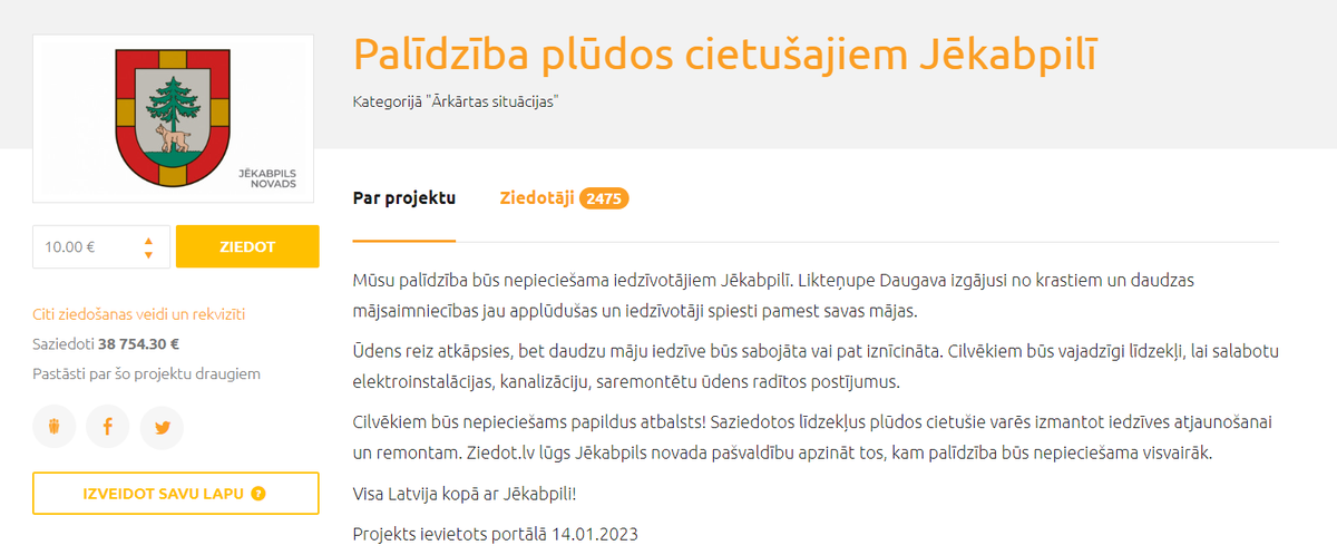 ltvzinas's tweet photo. Platformā @ziedot_lv sākta ziedojumu vākšana, lai palīdzētu plūdos cietušajiem Jēkabpilī. Pēc plkst. 8.00 “Rīta Panorāmā” sazināsimies ar "https://t.co/Ohuj7AEH1G" vadītāju Rūtu Dimantu. https://t.co/bBzMrmtTDr