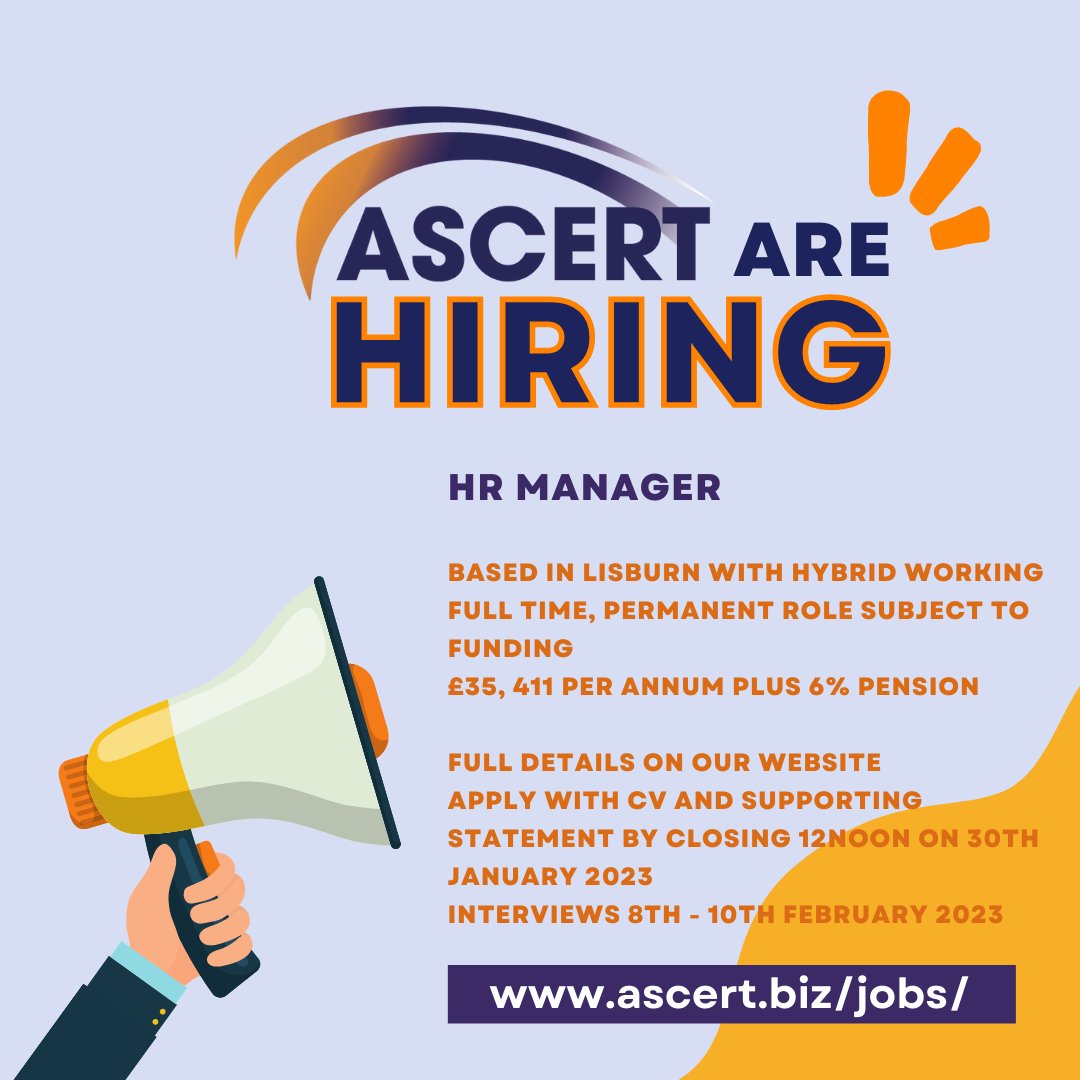 ASCERTNI's tweet photo. Come and join our team!

ASCERT are an NI based charity working in local communities for the last 25 years providing services addressing drug &amp; alcohol-related issues.
We are recruiting for an HR Manager  - full details at https://t.co/00IGG2JYOJ 

#ASCERT #JobFairy #LocalCharity https://t.co/BnxDbTjHKM
