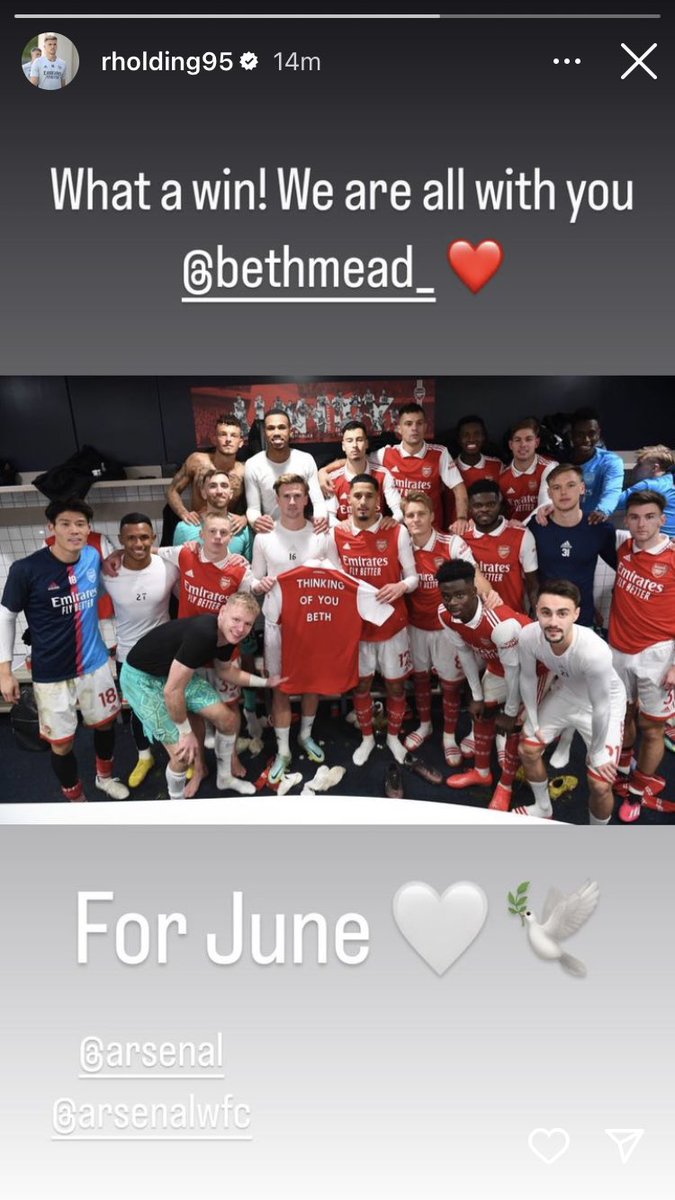 afcstuff's tweet photo. Rob Holding on Instagram story, dedicating Arsenal’s win away to Tottenham to Beth Mead’s mother, June, who sadly passed away this week.

Arsenal family, always. ❤️ @RobHolding95 @bmeado9 https://t.co/buTmfs94YK