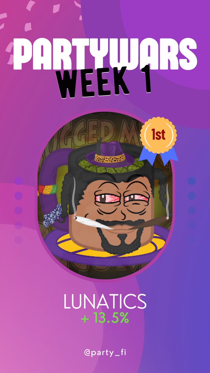 party_fi's tweet image. The first PartyWars winner is here!

PartyWars is a weekly competition on app.party.finance. To join the wars all you need to do is create a Party and finish with the best return each week at 12 PM Mountain Time!

Winner gets 40k pFi!

This weeks prize goes to Lunatics!