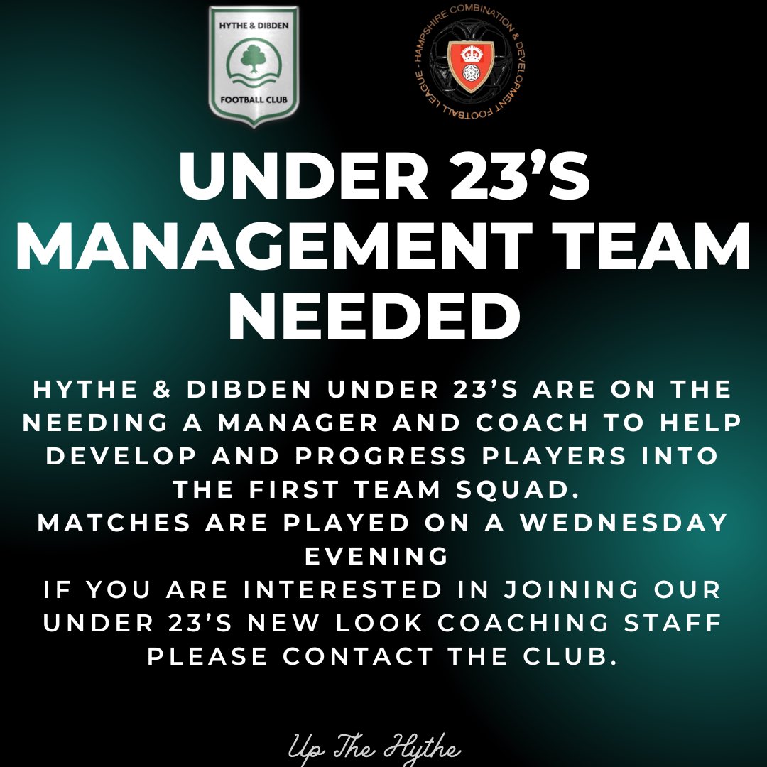 We are on the look out for a Under 23’s manager and coach.
Please contact the club for more details and putting your name forward.