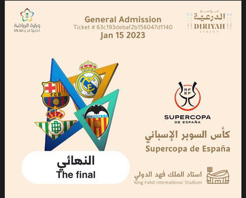توفرت تذاكر نهائي كاس السوبر الاسباني 🇪🇸
يوم الاحد 15يناير 🗓
#استاد_الملك_فهد_الدولي🌍🏟🇸🇦
"ريال مدريد و برشلونة" كاس السوبر 🏆
🏆🏅#كاس_السوبر_الاسباني
#موسم_الدرعية
للتواصل واتسآب 📲
#الاتحاد_الباطن 
#الاهلي_الفيصلي 
#البزنس39 
#النصر_الشباب 
#موسم_الرياض_2022