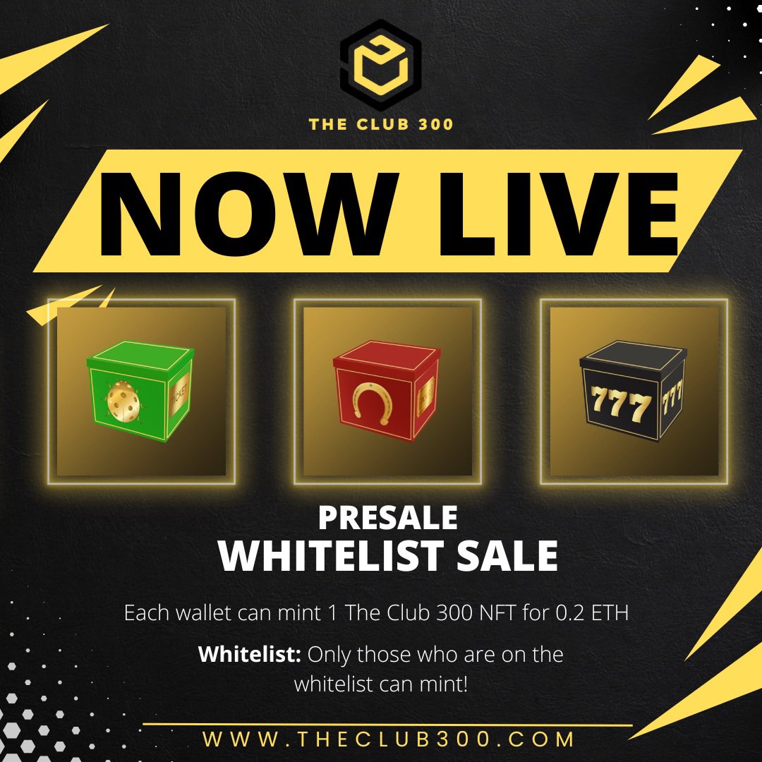 TheClub300's tweet image. 🎉#TheClub300 | Presale/Whitelist Sale is NOW LIVE ! 🚨

✅ Join our Community &amp;amp; get whitelisted in the next Round !! 

⬇️ Check out our Community ⬇️ 
           linktr.ee/theclub300

#nftsale #NFTCommmunity #NFTProject