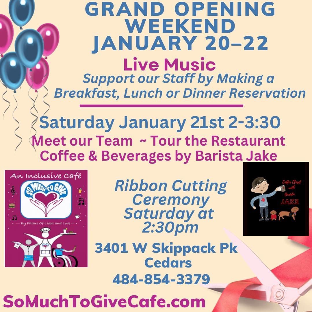 MicheleHoenig's tweet photo. Dine at the new So Much to Give Inclusive Cafe PA which helping to lead the way employing people with disabilities! We need more businesses like this! @NorthPennNow @TheIntellNews @TimesHeraldPA @Iloveskippack @Skippackevents 

Please spread the word! https://t.co/MJfyG2bYlH https://t.co/Iq9Q3jevpW
